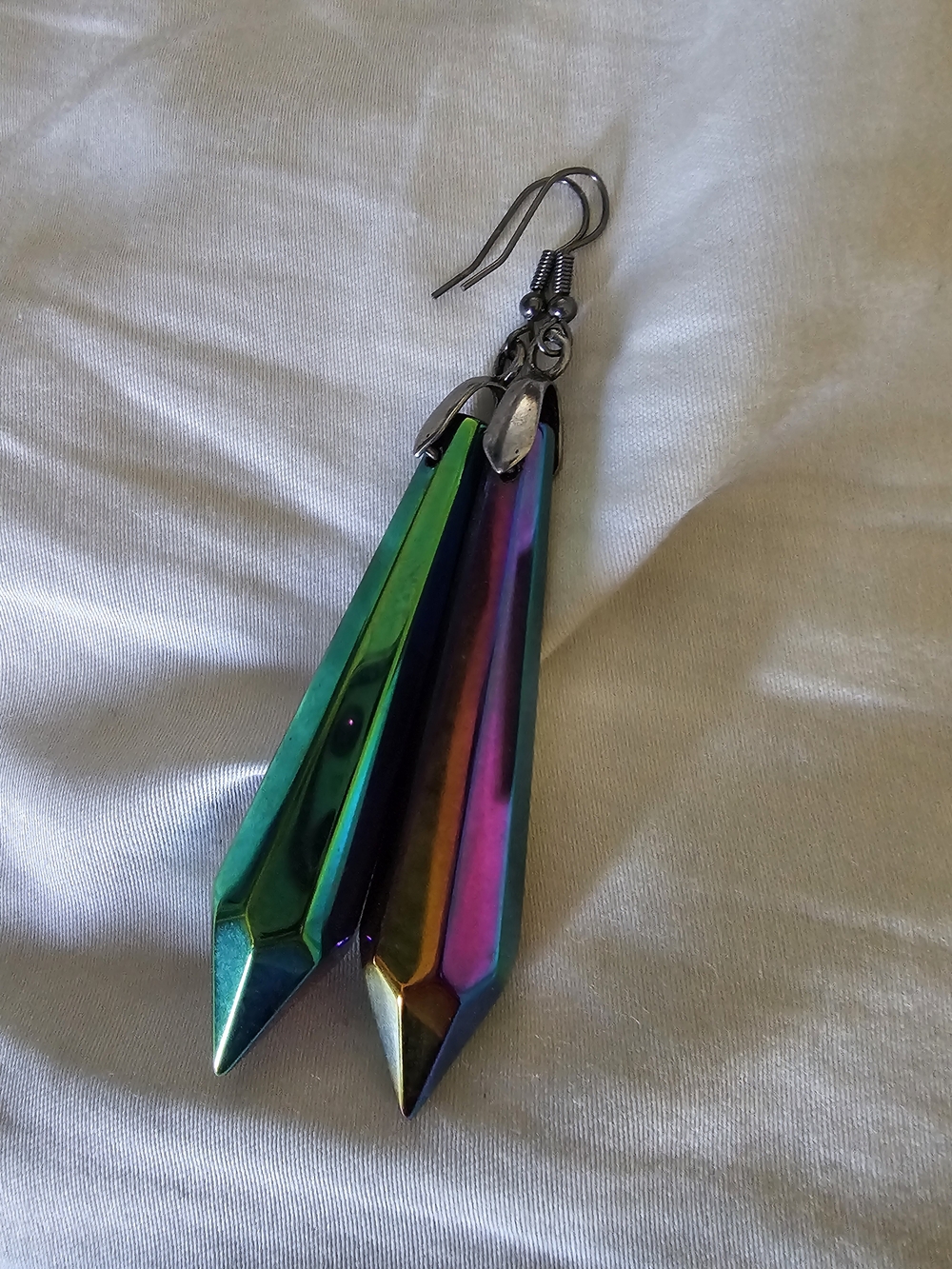 Iridescent Prism Dangle Earrings - Green Purple Blue Tones